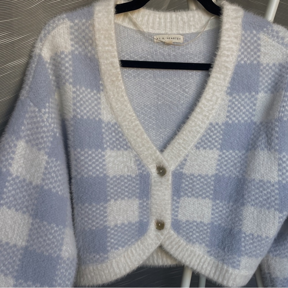 L.A. Hearts plaid blue cropped flannel sweater